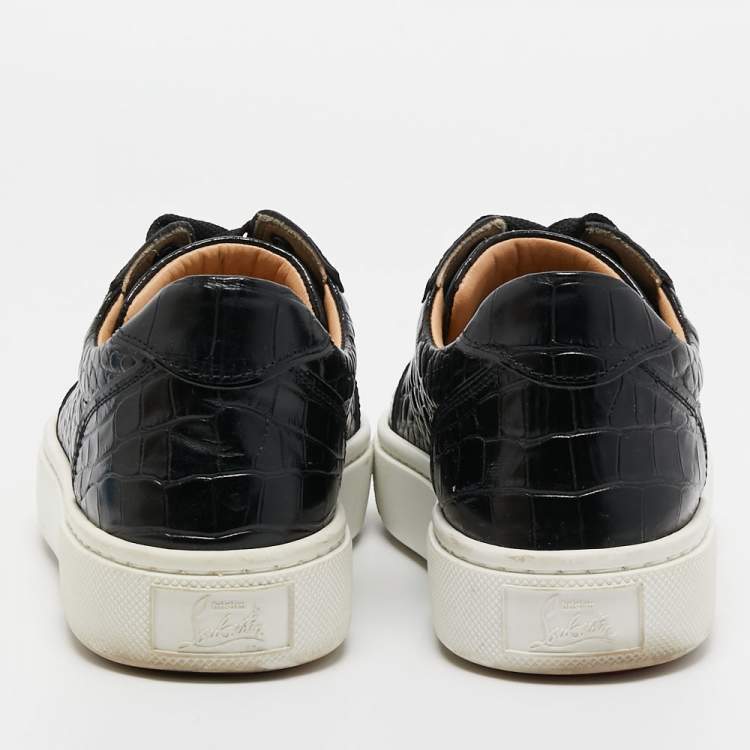Pre Owned Christian Louboutin Black Croc Embossed Leather  Vierissima Low Top Sneakers Size 36