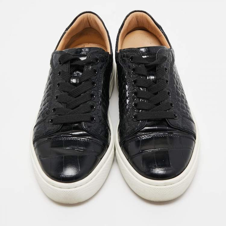 Pre Owned Christian Louboutin Black Croc Embossed Leather  Vierissima Low Top Sneakers Size 36