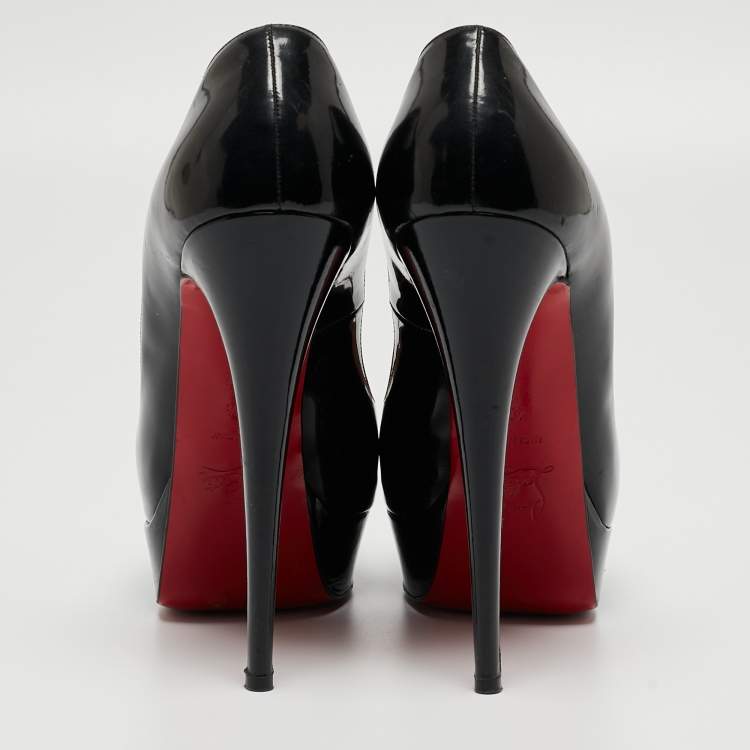 Pre Owned Christian Louboutin Black Patent Leather Lady Peep Pumps Size 40.5
