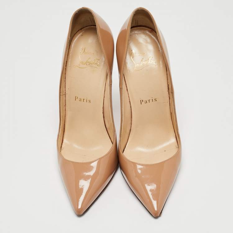 Pre Owned Christian Louboutin Beige Patent Leather So Kate Pumps Size 35.5
