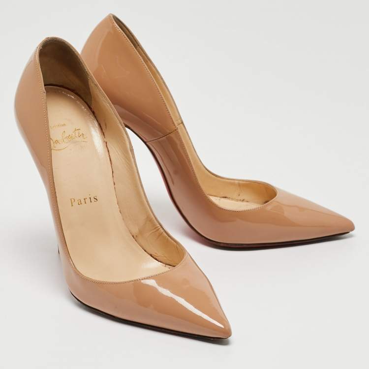 Pre Owned Christian Louboutin Beige Patent Leather So Kate Pumps Size 35.5