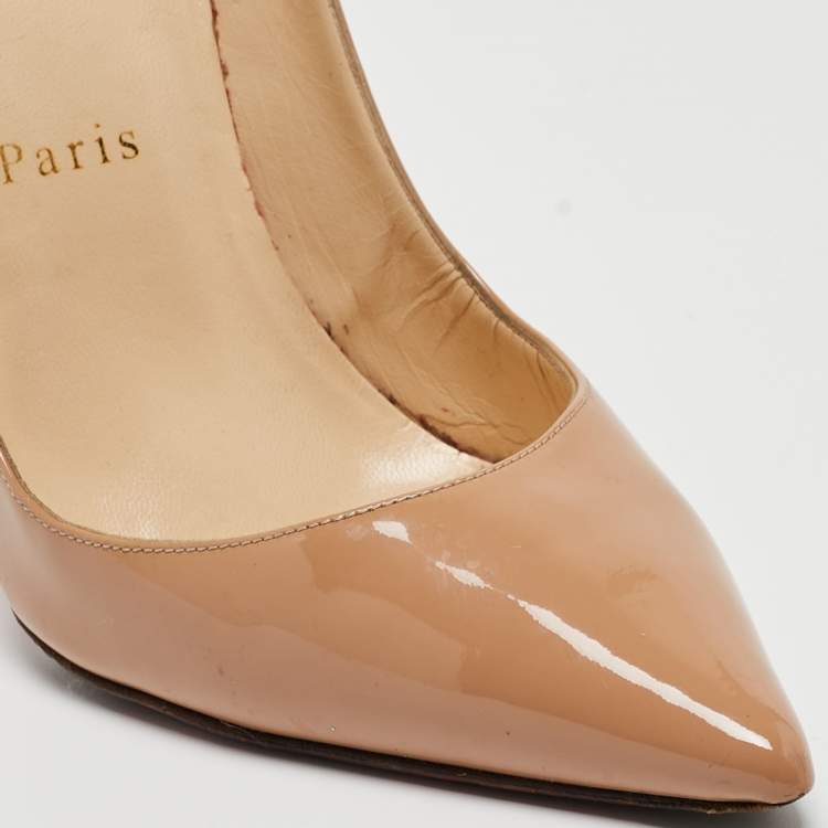 Pre Owned Christian Louboutin Beige Patent Leather So Kate Pumps Size 35.5