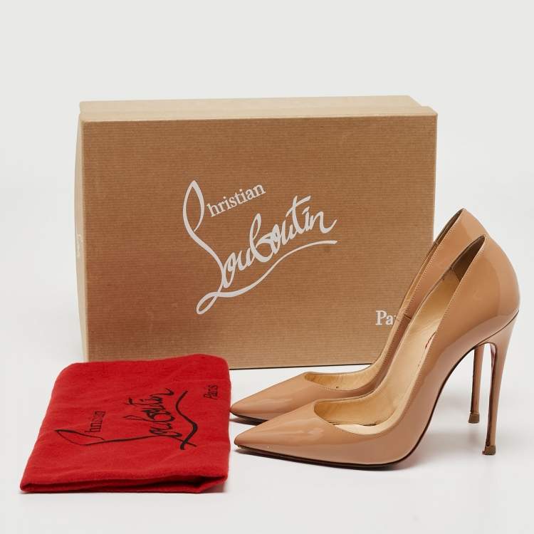 Pre Owned Christian Louboutin Beige Patent Leather So Kate Pumps Size 35.5