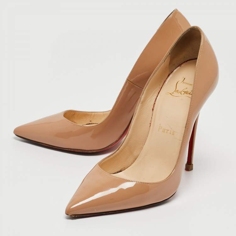 Pre Owned Christian Louboutin Beige Patent Leather So Kate Pumps Size 35.5