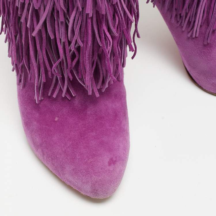 Pre Owned Christian Louboutin Purple Suede Forever Tina Fringe Mild Calf Boots  Size 37