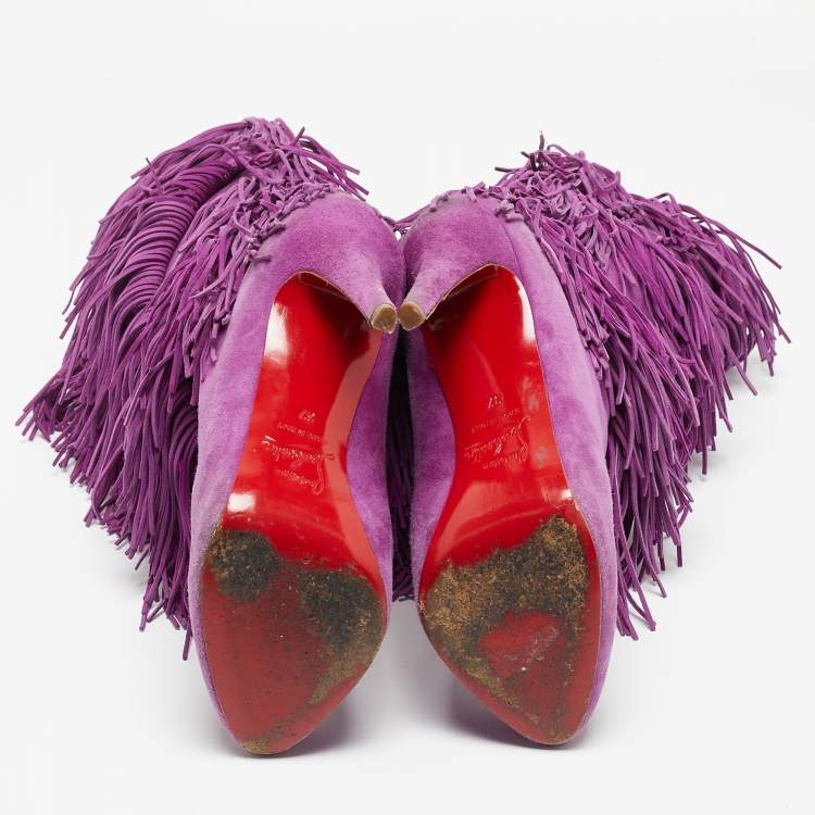 Pre Owned Christian Louboutin Purple Suede Forever Tina Fringe Mild Calf Boots  Size 37