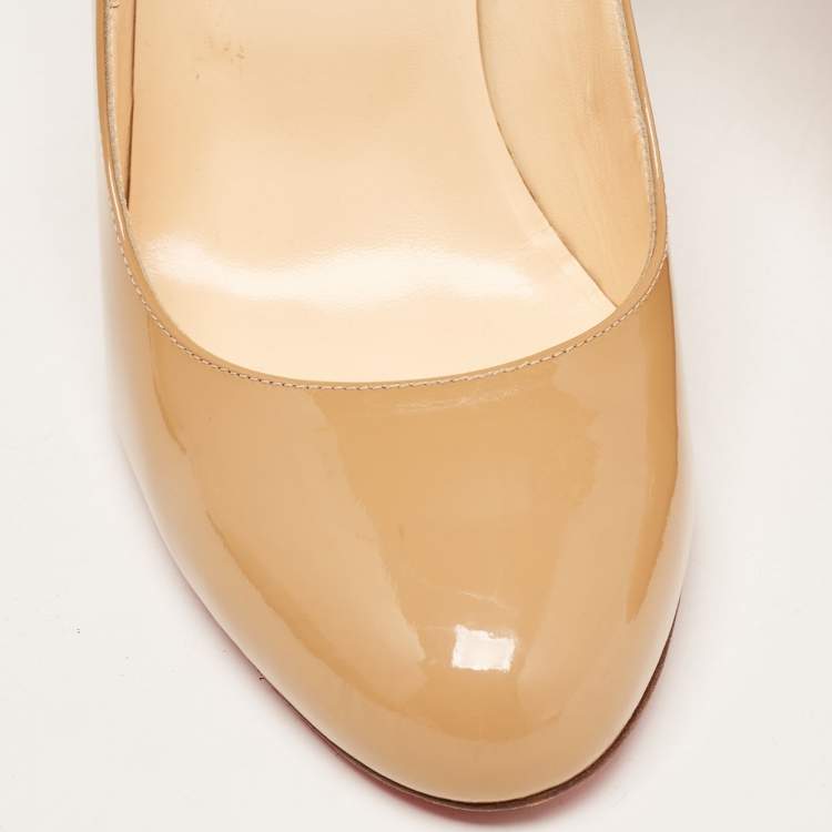 Pre Owned Christian Louboutin Beige Patent Leather Simple  Pumps Size 41
