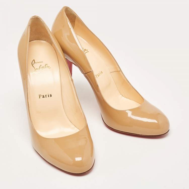 Pre Owned Christian Louboutin Beige Patent Leather Simple  Pumps Size 41