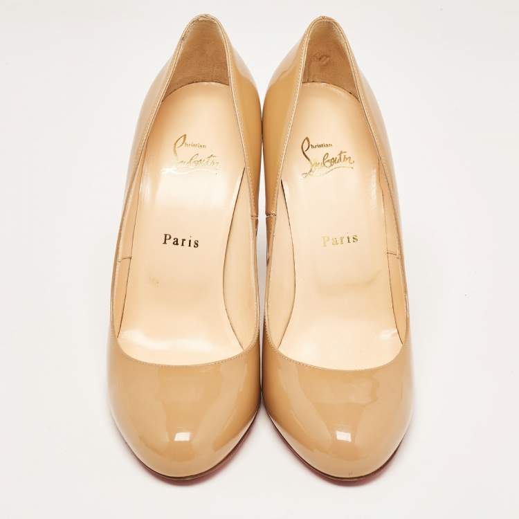 Pre Owned Christian Louboutin Beige Patent Leather Simple  Pumps Size 41