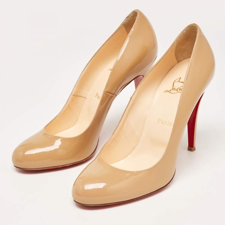 Pre Owned Christian Louboutin Beige Patent Leather Simple  Pumps Size 41