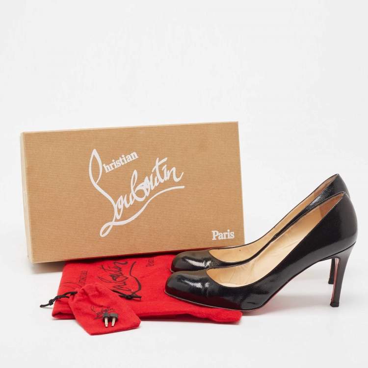 Pre Owned Christian Louboutin Black Grained Leather Simple Pumps Size 37