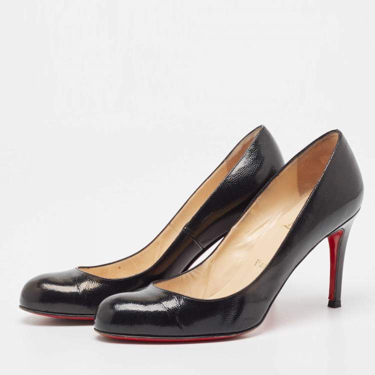 Pre Owned Christian Louboutin Black Grained Leather Simple Pumps Size 37