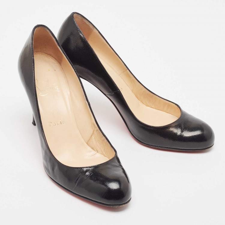 Pre Owned Christian Louboutin Black Grained Leather Simple Pumps Size 37