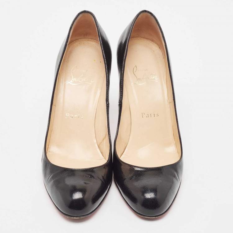 Pre Owned Christian Louboutin Black Grained Leather Simple Pumps Size 37