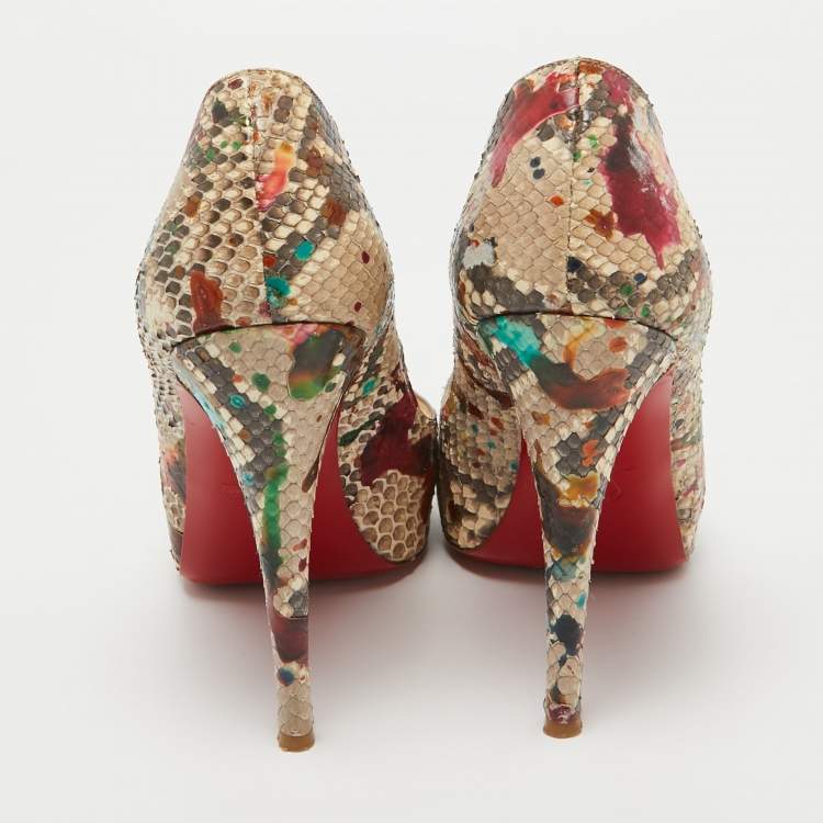Pre Owned Christian Louboutin Multicolor Python Leather Lady Peep Toe Platform Pumps Size 39