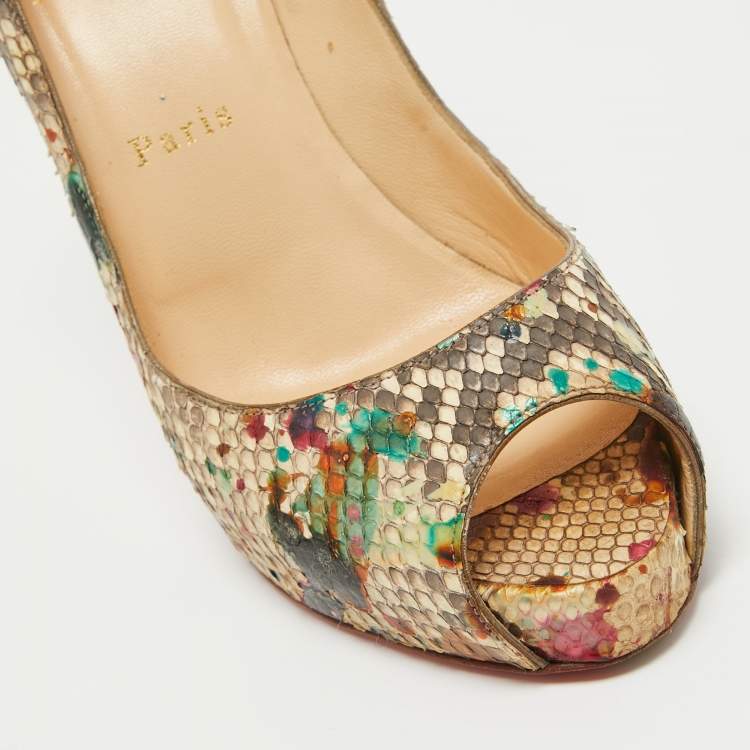 Pre Owned Christian Louboutin Multicolor Python Leather Lady Peep Toe Platform Pumps Size 39