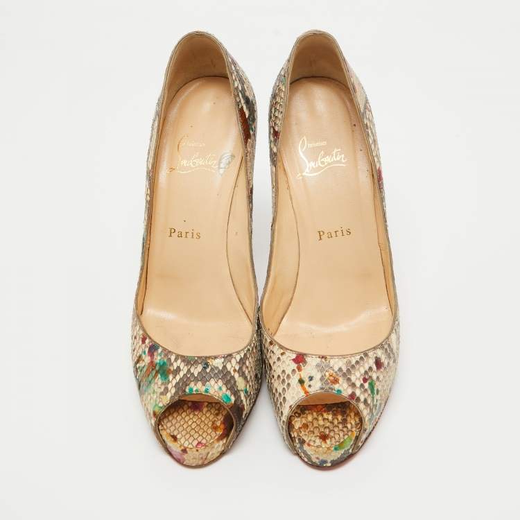 Pre Owned Christian Louboutin Multicolor Python Leather Lady Peep Toe Platform Pumps Size 39