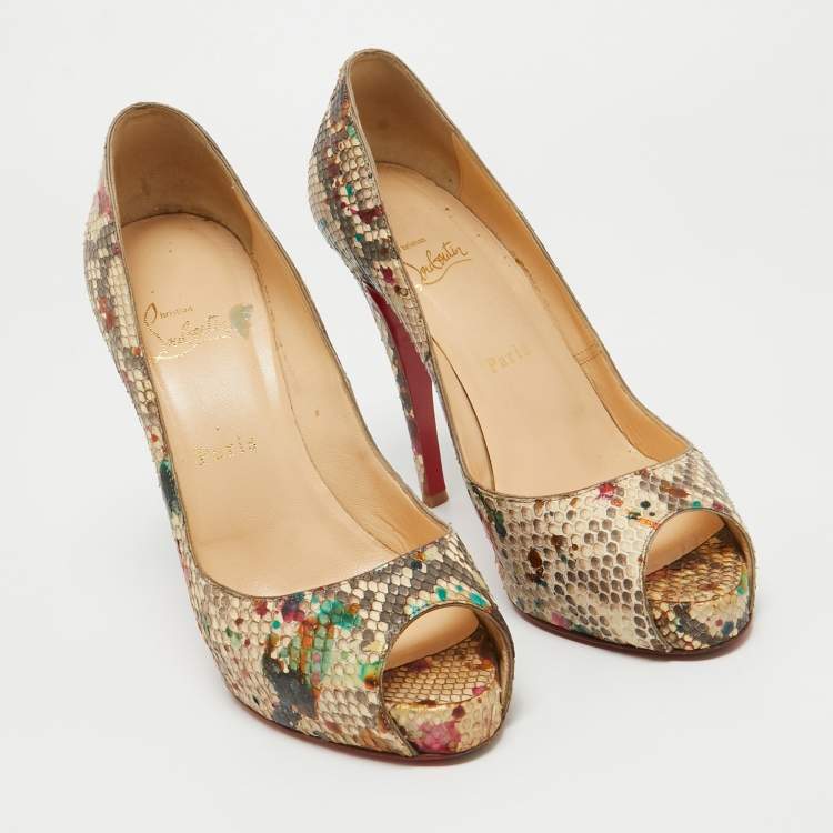 Pre Owned Christian Louboutin Multicolor Python Leather Lady Peep Toe Platform Pumps Size 39