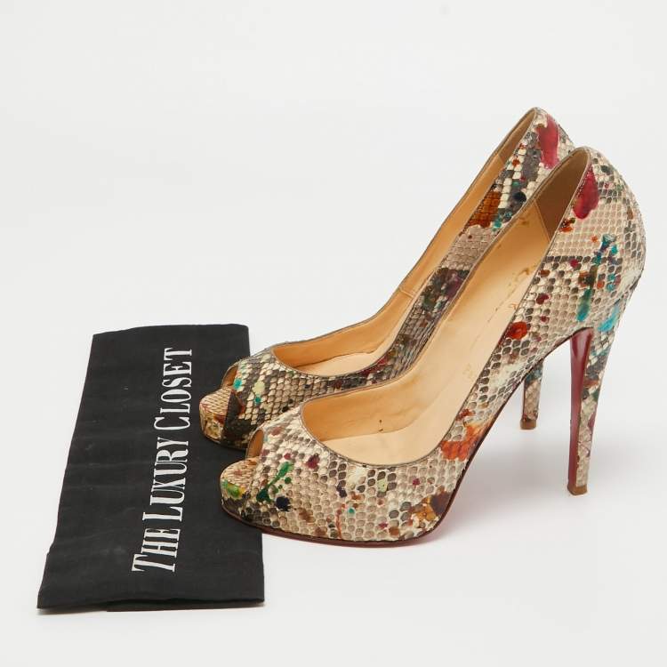 Pre Owned Christian Louboutin Multicolor Python Leather Lady Peep Toe Platform Pumps Size 39
