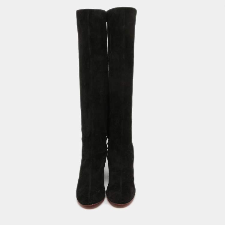 Pre Owned Christian Louboutin Black Suede Knee Length Boots Size 36