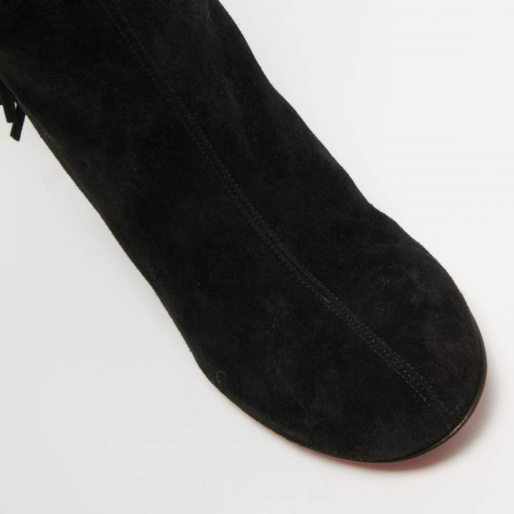 Pre Owned Christian Louboutin Black Suede Knee Length Boots Size 36