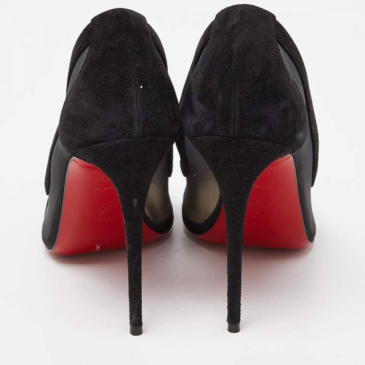 Pre Owned Christian Louboutin Black Mesh and Suede Panel Pumps Size 39