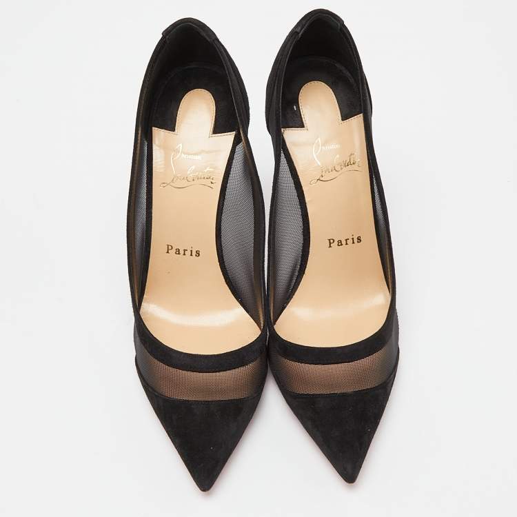 Pre Owned Christian Louboutin Black Mesh and Suede Panel Pumps Size 39