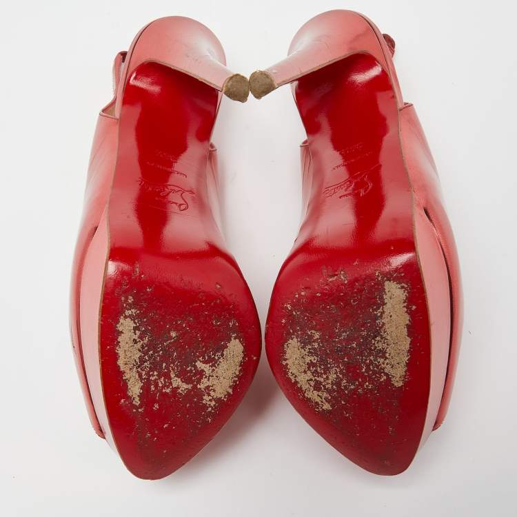 Pre Owned Christian Louboutin Metallic Patent Lady Peep Sling Pumps Size 36.5
