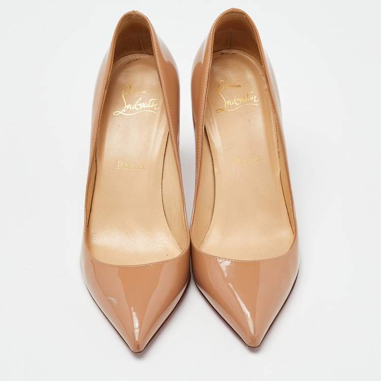 Pre Owned Christian Louboutin Beige Patent Leather Pigalle Pumps Size 36