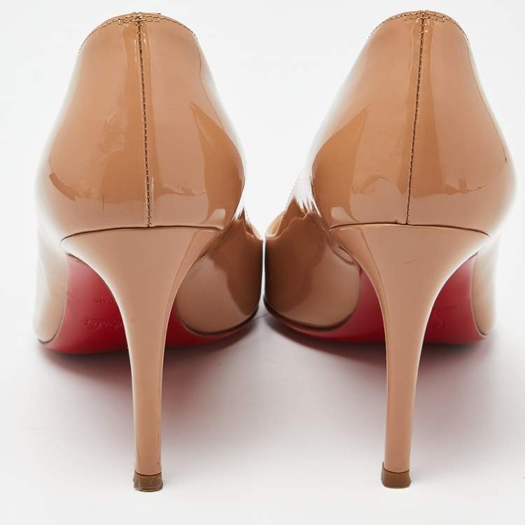 Pre Owned Christian Louboutin Beige Patent Leather Pigalle Pumps Size 36