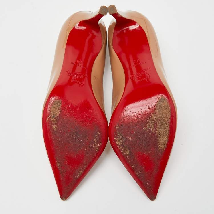Pre Owned Christian Louboutin Beige Patent Leather Pigalle Pumps Size 36