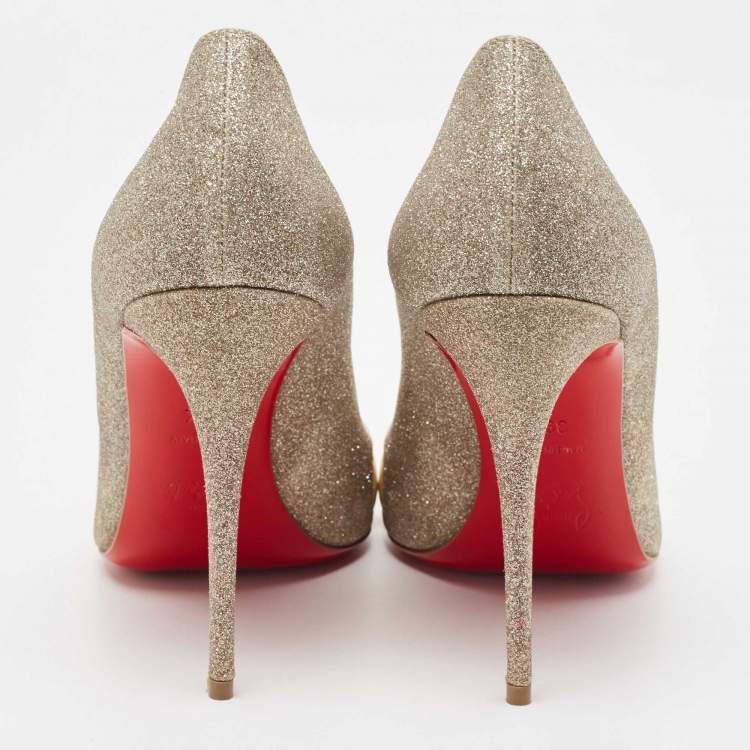 Pre Owned Christian Louboutin Gold Glitter and Leather Front Double Pumps Size 39.5