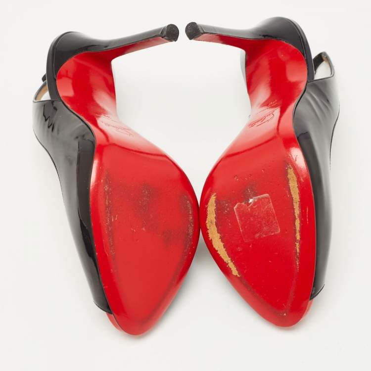 Pre Owned Christian Louboutin Black Patent Leather Flo Slingback Pumps Size 39