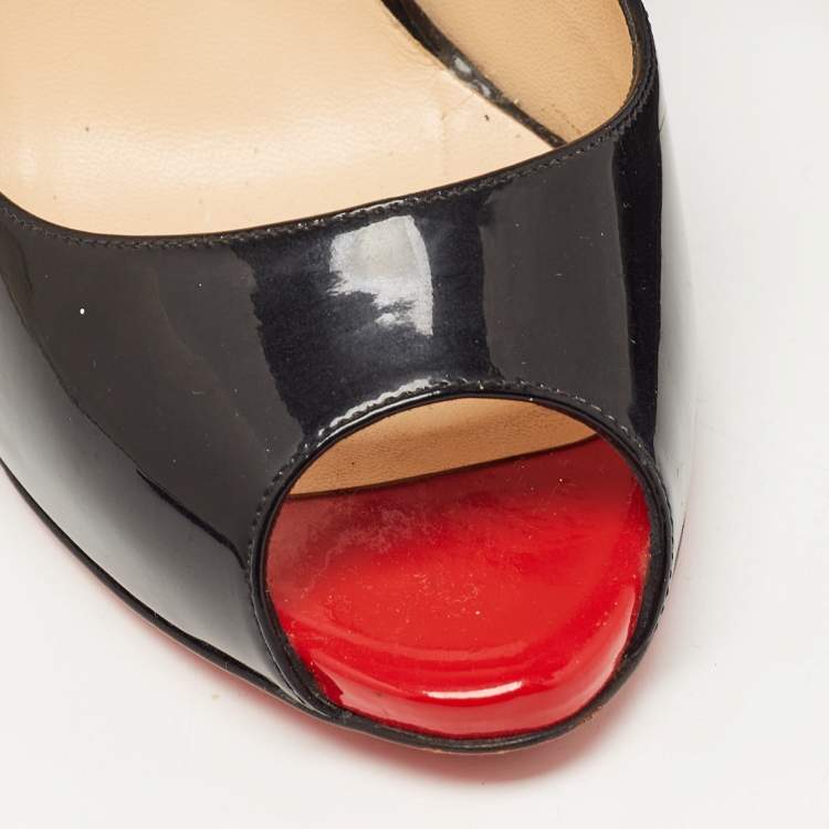 Pre Owned Christian Louboutin Black Patent Leather Flo Slingback Pumps Size 39