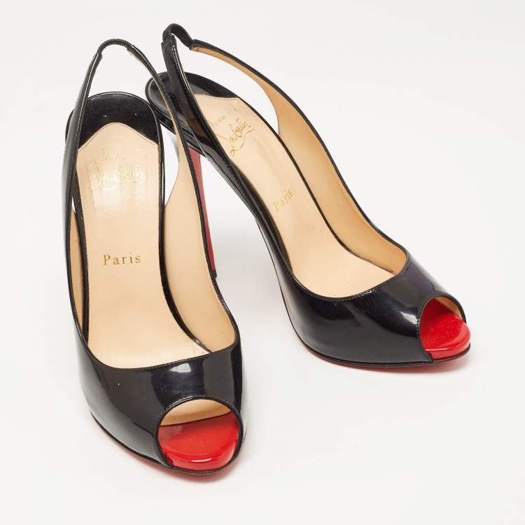 Pre Owned Christian Louboutin Black Patent Leather Flo Slingback Pumps Size 39