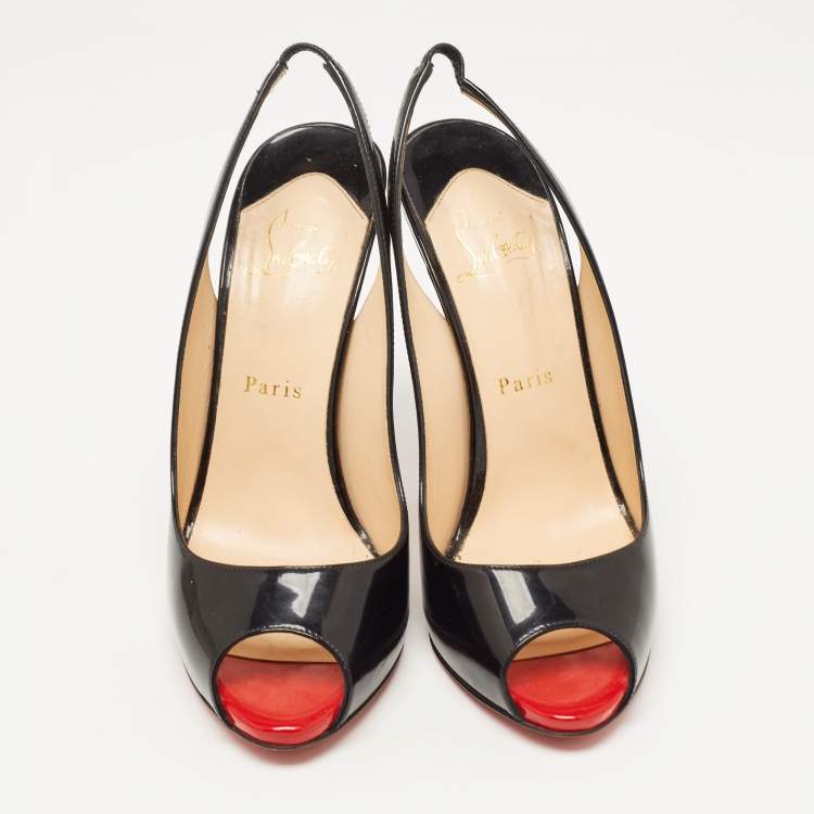 Pre Owned Christian Louboutin Black Patent Leather Flo Slingback Pumps Size 39