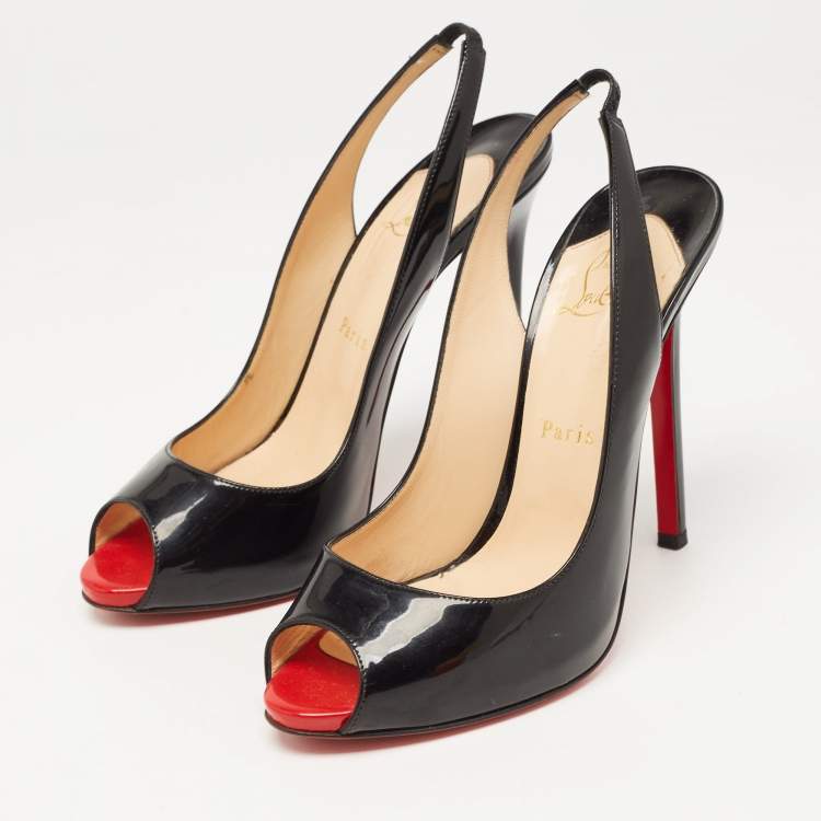 Pre Owned Christian Louboutin Black Patent Leather Flo Slingback Pumps Size 39