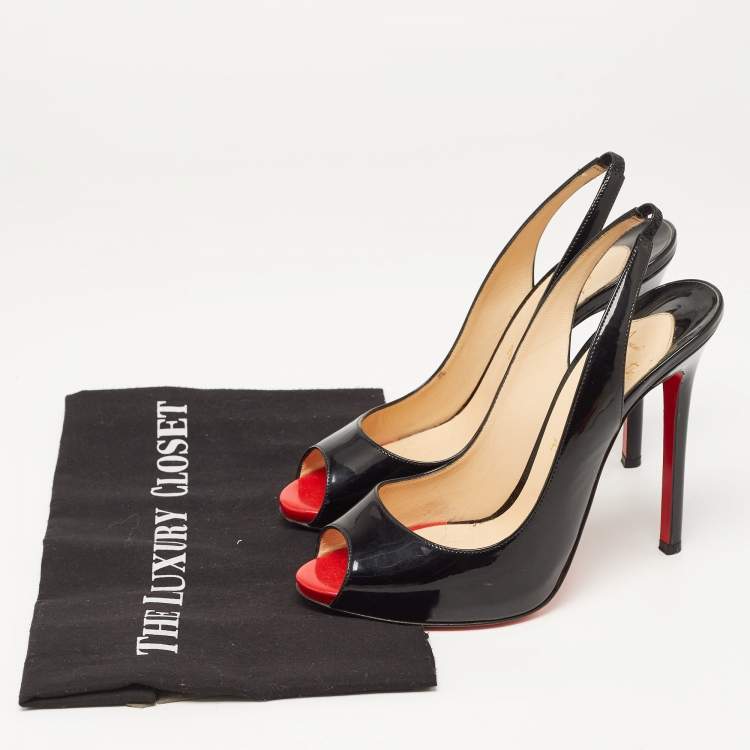 Pre Owned Christian Louboutin Black Patent Leather Flo Slingback Pumps Size 39
