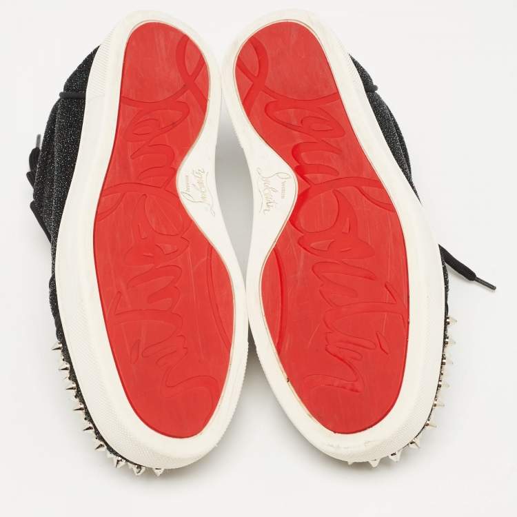Pre Owned Christian Louboutin Black Textured Suede Louis Junior Spike Sneakers Size 38.5