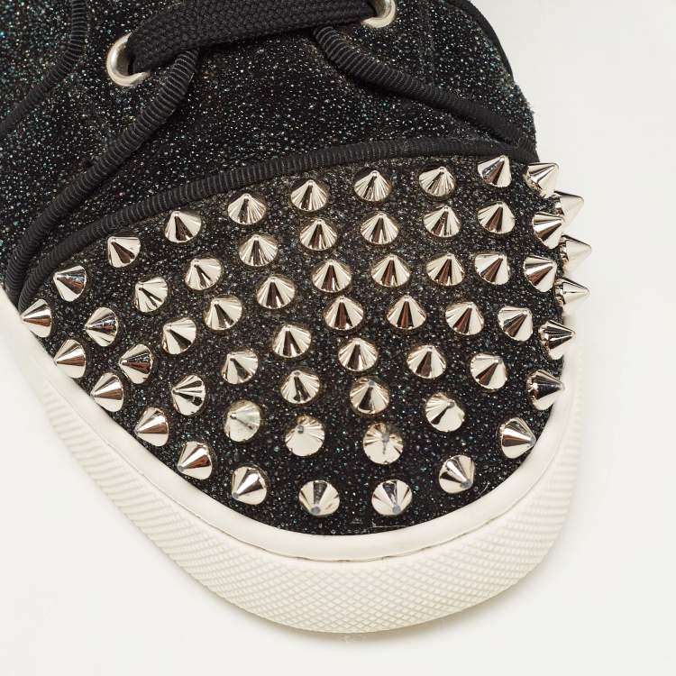 Pre Owned Christian Louboutin Black Textured Suede Louis Junior Spike Sneakers Size 38.5