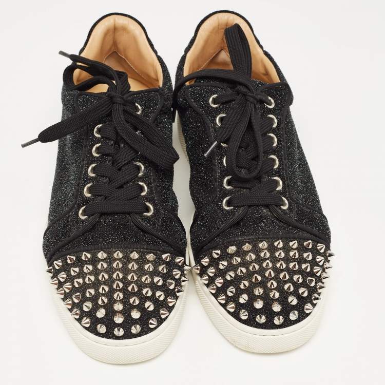 Pre Owned Christian Louboutin Black Textured Suede Louis Junior Spike Sneakers Size 38.5
