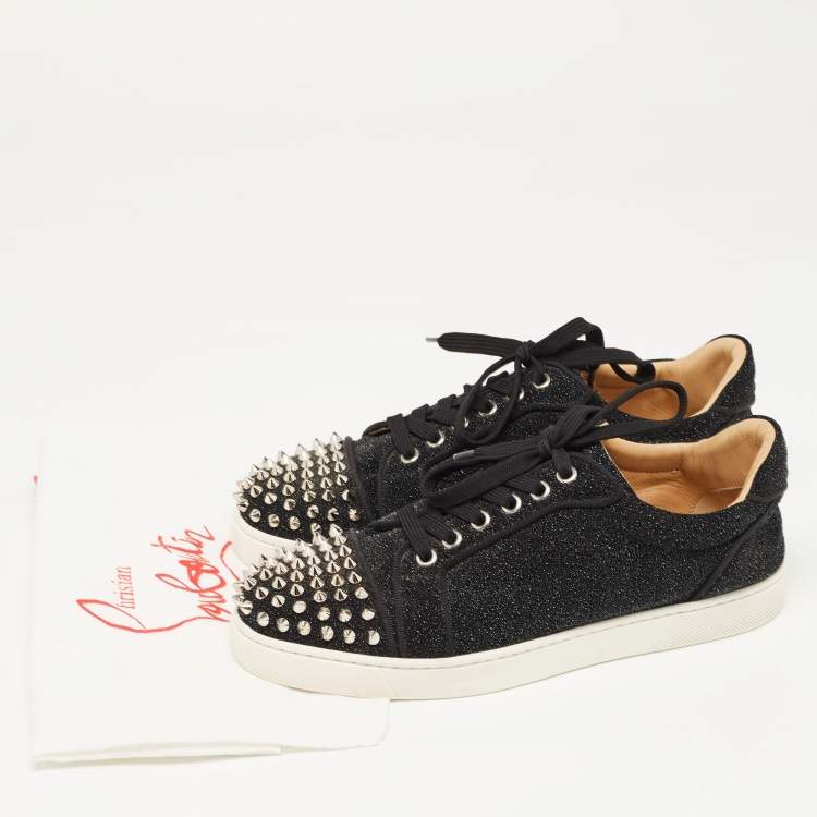 Pre Owned Christian Louboutin Black Textured Suede Louis Junior Spike Sneakers Size 38.5