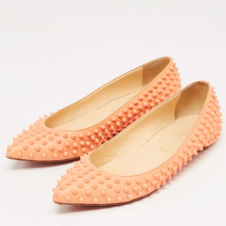 Pre Owned Christian Louboutin Light Orange Leather Pigalle Spikes Ballet Flats Size 41