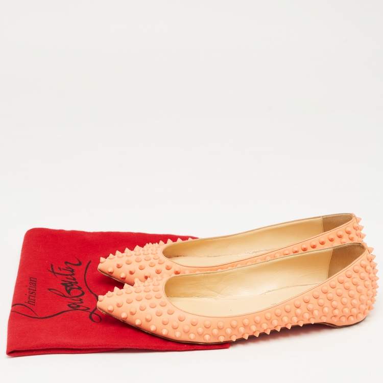 Pre Owned Christian Louboutin Light Orange Leather Pigalle Spikes Ballet Flats Size 41