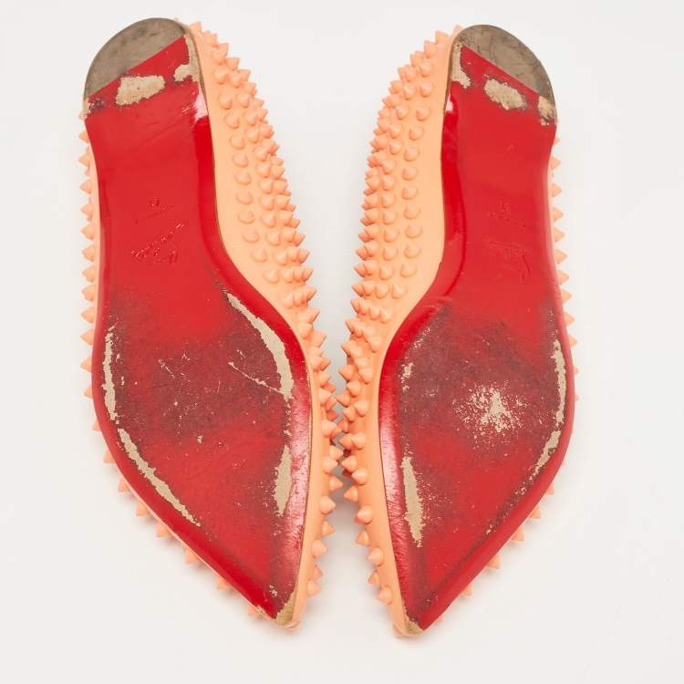 Pre Owned Christian Louboutin Light Orange Leather Pigalle Spikes Ballet Flats Size 41