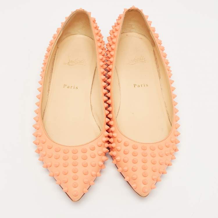 Pre Owned Christian Louboutin Light Orange Leather Pigalle Spikes Ballet Flats Size 41