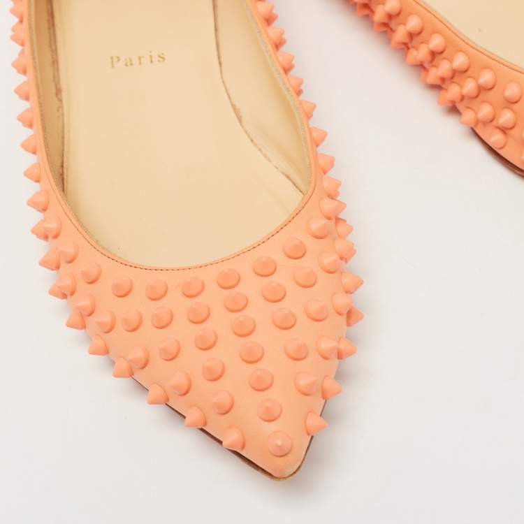 Pre Owned Christian Louboutin Light Orange Leather Pigalle Spikes Ballet Flats Size 41