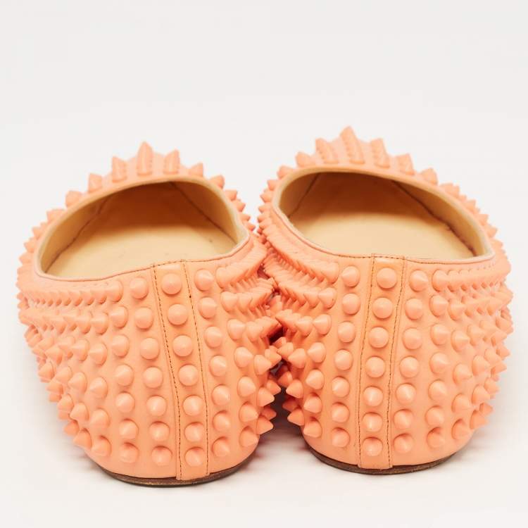 Pre Owned Christian Louboutin Light Orange Leather Pigalle Spikes Ballet Flats Size 41