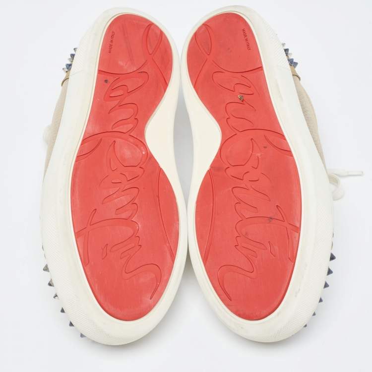 Pre Owned Christian Louboutin Multicolor Nubuck and Leather Louis Junior Spikes Sneakers Size 39.5