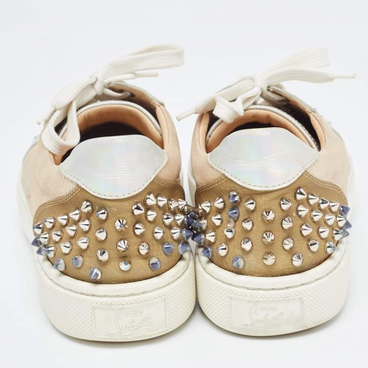 Pre Owned Christian Louboutin Multicolor Nubuck and Leather Louis Junior Spikes Sneakers Size 39.5